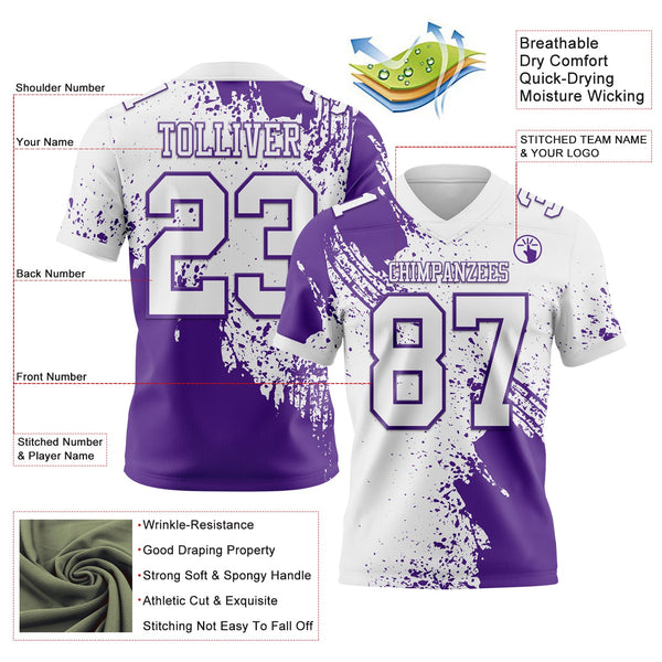 Custom White Purple 3D Pattern Abstract Brush Stroke Authentic Football Jersey alternate