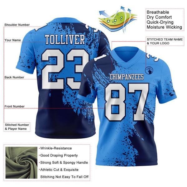 Custom Powder Blue White-Navy 3D Pattern Abstract Brush Stroke Authentic Football Jersey alternate