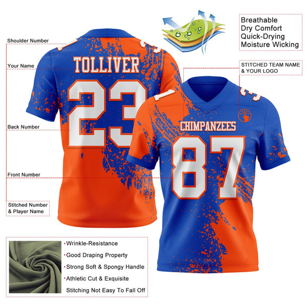 Custom Thunder Blue White-Orange 3D Pattern Abstract Brush Stroke Authentic Football Jersey alternate