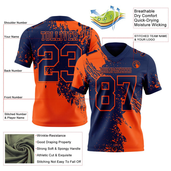 Custom Navy Orange 3D Pattern Abstract Brush Stroke Authentic Football Jersey alternate