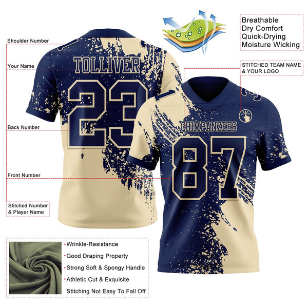 Custom Navy Cream 3D Pattern Abstract Brush Stroke Authentic Football Jersey alternate