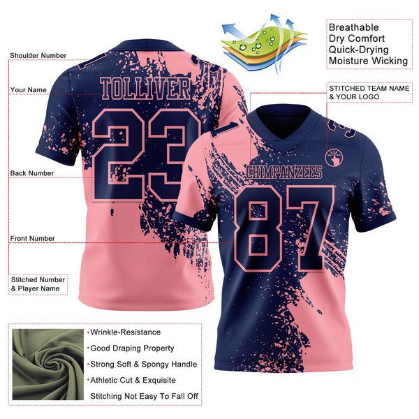 Custom Navy Medium Pink 3D Pattern Abstract Brush Stroke Authentic Football Jersey alternate