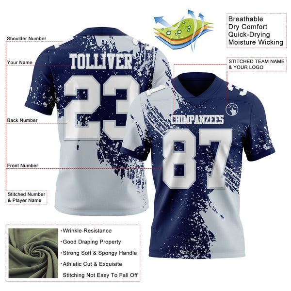 Custom Navy White-Silver 3D Pattern Abstract Brush Stroke Authentic Football Jersey alternate