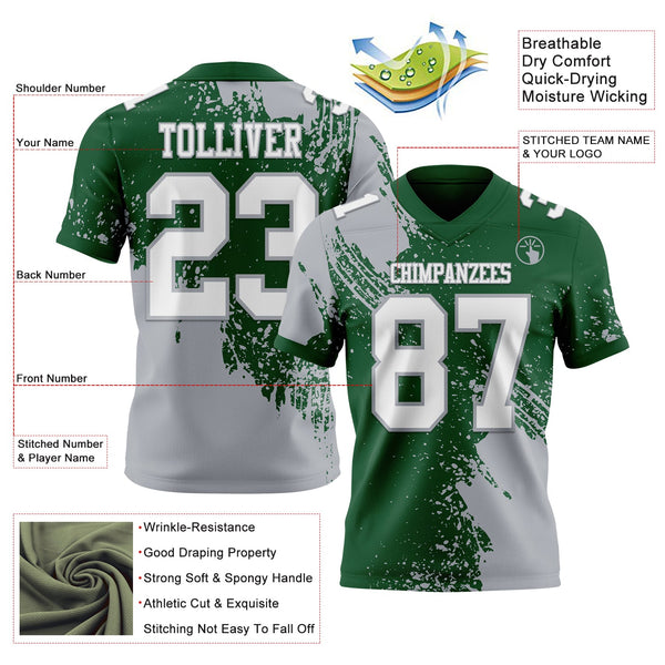 Custom Green White-Gray 3D Pattern Abstract Brush Stroke Authentic Football Jersey alternate