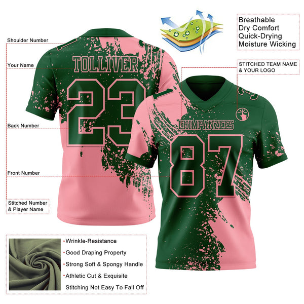 Custom Green Medium Pink 3D Pattern Abstract Brush Stroke Authentic Football Jersey alternate