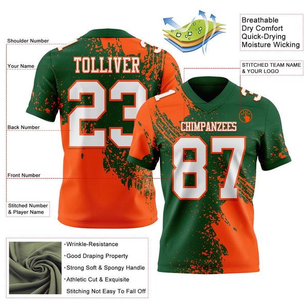 Custom Green White-Orange 3D Pattern Abstract Brush Stroke Authentic Football Jersey alternate