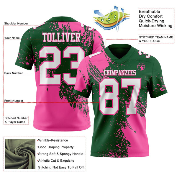 Custom Green White-Pink 3D Pattern Abstract Brush Stroke Authentic Football Jersey alternate