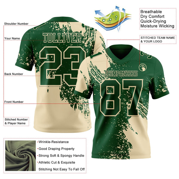 Custom Green Cream 3D Pattern Abstract Brush Stroke Authentic Football Jersey alternate