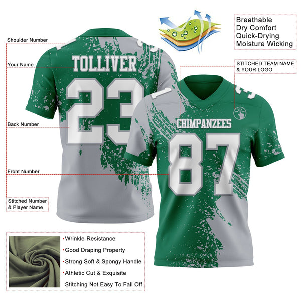 Custom Kelly Green White-Gray 3D Pattern Abstract Brush Stroke Authentic Football Jersey alternate