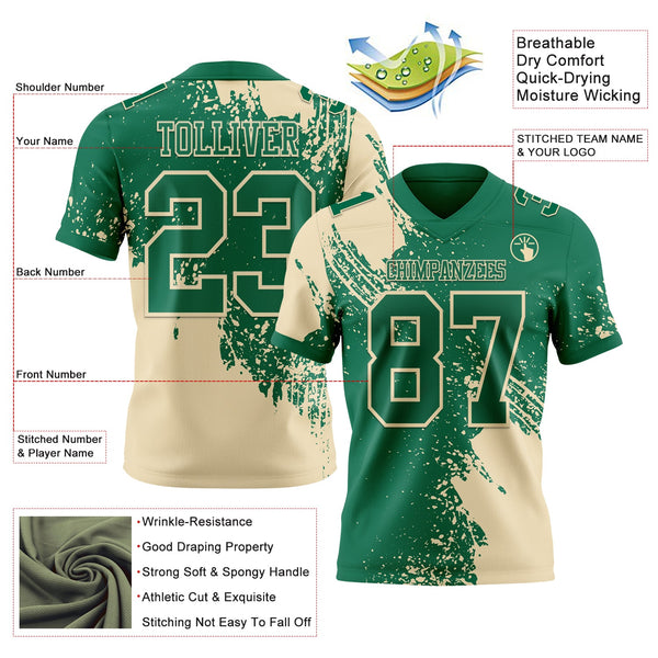 Custom Kelly Green Cream 3D Pattern Abstract Brush Stroke Authentic Football Jersey alternate