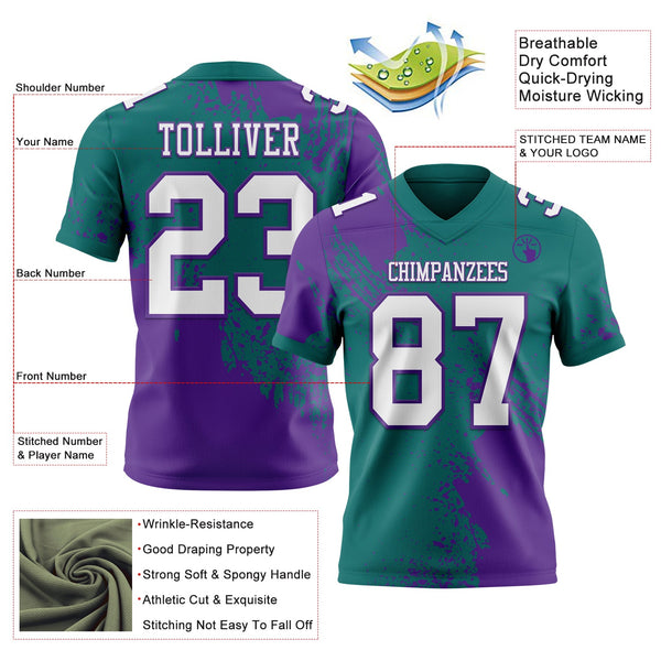 Custom Teal White-Purple 3D Pattern Abstract Brush Stroke Authentic Football Jersey alternate