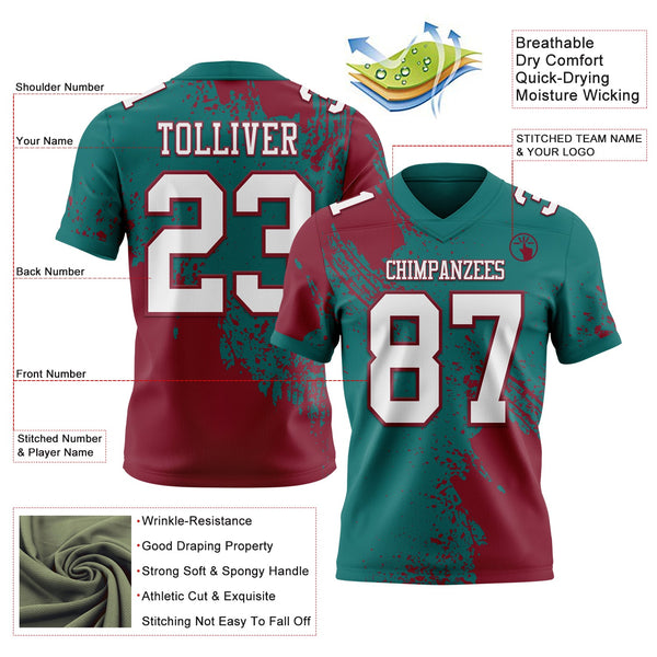 Custom Teal White-Crimson 3D Pattern Abstract Brush Stroke Authentic Football Jersey alternate
