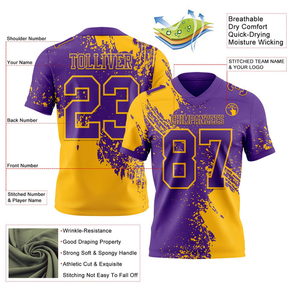 Custom Purple Gold 3D Pattern Abstract Brush Stroke Authentic Football Jersey alternate