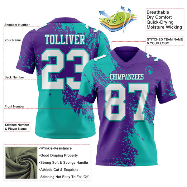 Custom Purple White-Aqua 3D Pattern Abstract Brush Stroke Authentic Football Jersey alternate