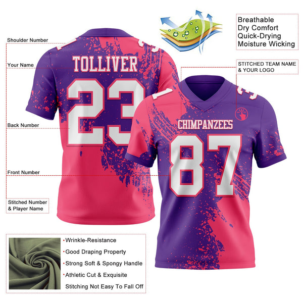 Custom Purple White-Neon Pink 3D Pattern Abstract Brush Stroke Authentic Football Jersey alternate