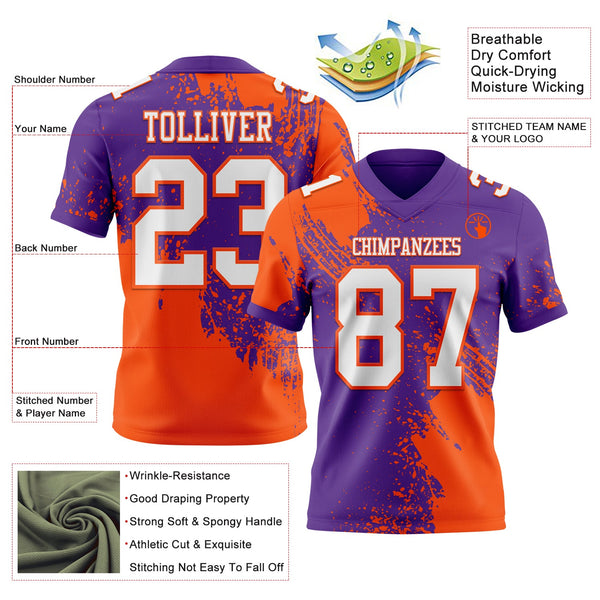 Custom Purple White-Orange 3D Pattern Abstract Brush Stroke Authentic Football Jersey alternate