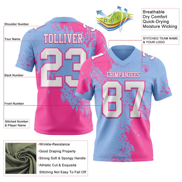 Custom Light Blue White-Pink 3D Pattern Abstract Brush Stroke Authentic Football Jersey alternate