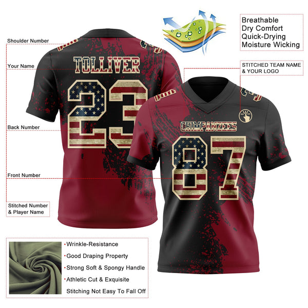 Custom Black Vintage USA Flag Crimson-Cream 3D Pattern Abstract Brush Stroke Authentic Football Jersey alternate