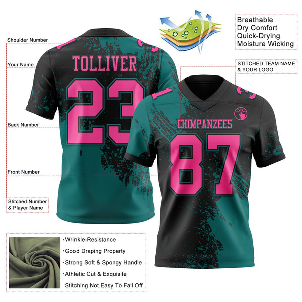 Custom Black Pink-Teal 3D Pattern Abstract Brush Stroke Authentic Football Jersey alternate