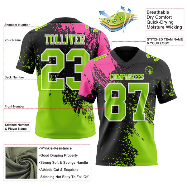 Custom Black Neon Green-Pink 3D Pattern Abstract Brush Stroke Authentic Football Jersey alternate