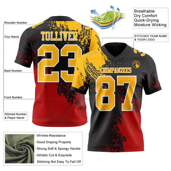 Custom Black Gold Red-White 3D Pattern Abstract Brush Stroke Authentic Football Jersey alternate