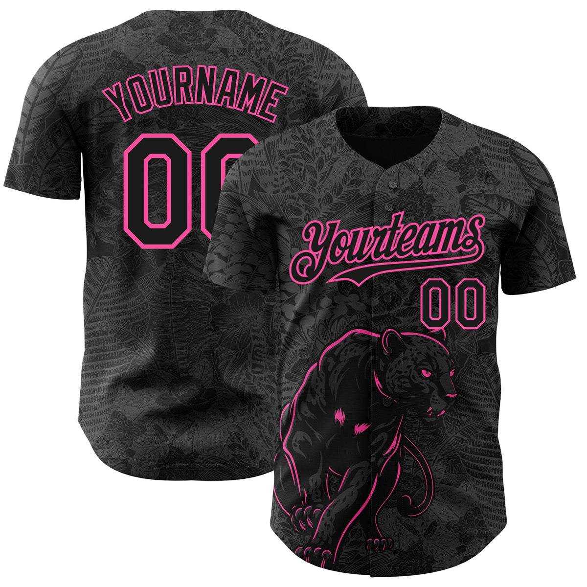 Custom Black Pink Hawaii Tropical Palm Leaves And Animal Leopard Authentic Baseball Jersey
