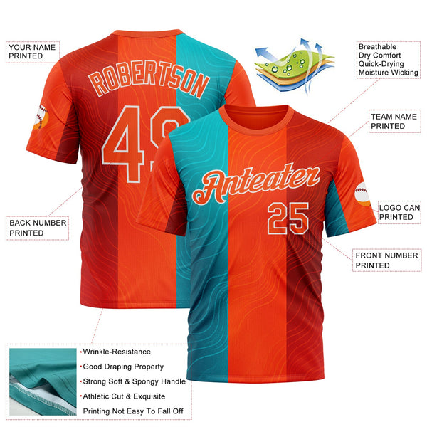 Custom Orange Blue-White 3D Pattern Design Neon Stripe Sportswear Performance T-Shirt alternate