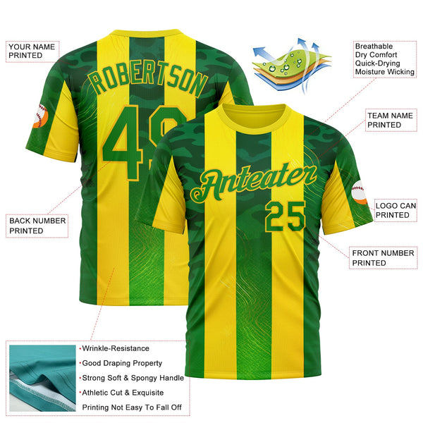 Custom Yellow Grass Green-Green 3D Pattern Design Brazil Stripe Sportswear Performance T-Shirt alternate