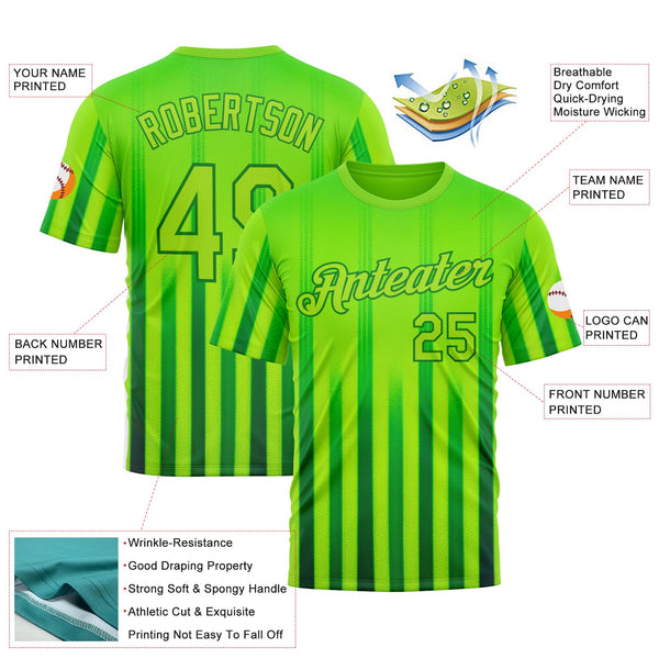 Custom Green Neon Green-Grass Green 3D Pattern Design Mexico Gradient Stripe Sportswear Performance T-Shirt alternate