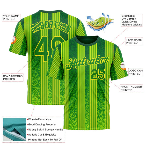 Custom Green Grass Green Yellow-Light Yellow 3D Pattern Design Brazil Stripe Sportswear Performance T-Shirt alternate