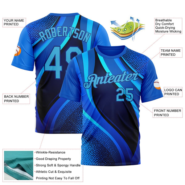Custom Blue Sky Blue-Royal 3D Pattern Design France Wave Gradient Sportswear Performance T-Shirt alternate