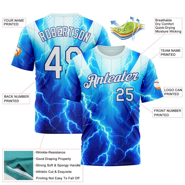 Custom Blue White-Thunder Blue 3D Pattern Design Lightning Sportswear Performance T-Shirt alternate