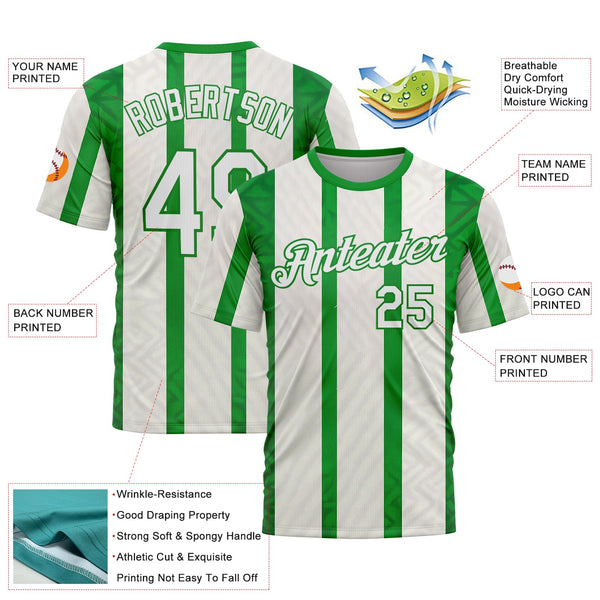 Custom White Green-Grass Green 3D Pattern Design Mexico Stripe Sportswear Performance T-Shirt alternate