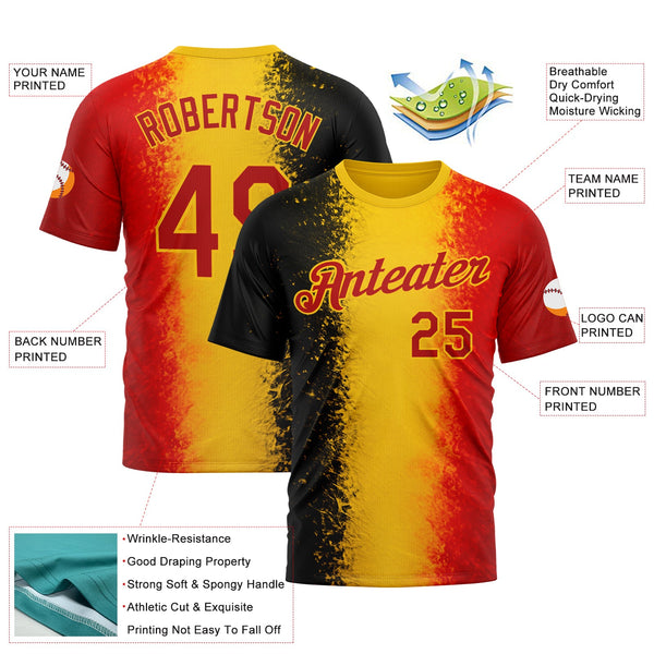Custom Red Yellow-Black 3D Pattern Design Germany Stripe Sportswear Performance T-Shirt alternate