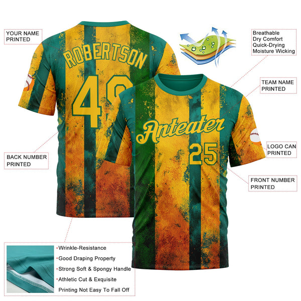 Custom Green Yellow-Kelly Green 3D Pattern Design Brazil Stripe Sportswear Performance T-Shirt alternate