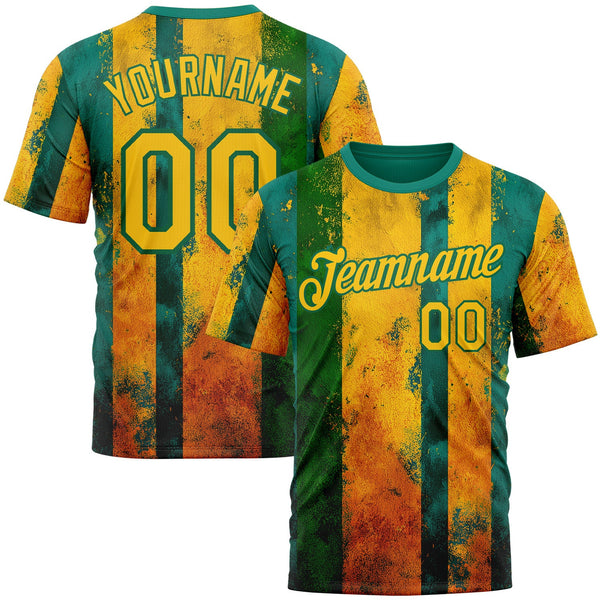 Custom Green Yellow-Kelly Green 3D Pattern Design Brazil Stripe Sportswear Performance T-Shirt