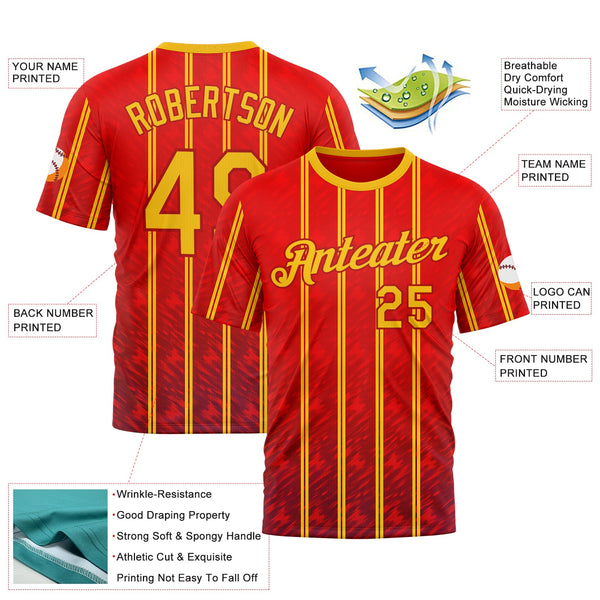Custom Red Yellow 3D Pattern Design Spain Stripe Sportswear Performance T-Shirt alternate