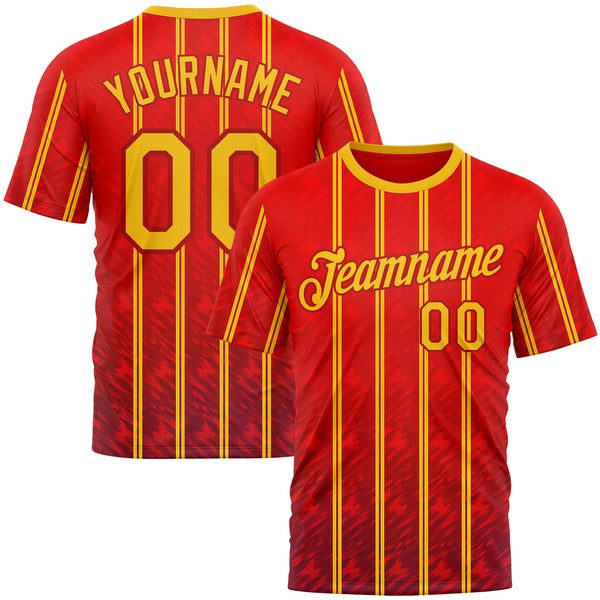 Custom Red Yellow 3D Pattern Design Spain Stripe Sportswear Performance T-Shirt