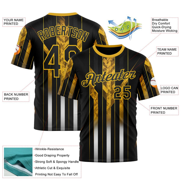 Custom Black Yellow 3D Pattern Design Germany Stripe Sportswear Performance T-Shirt alternate