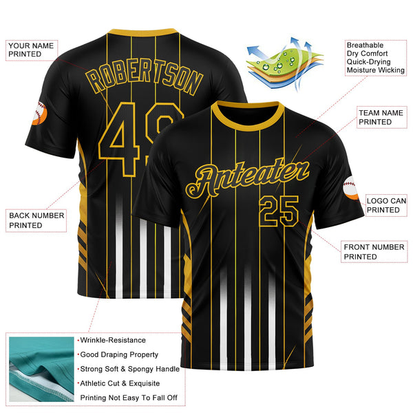 Custom Black Yellow 3D Pattern Design Germany Stripe Sportswear Performance T-Shirt alternate