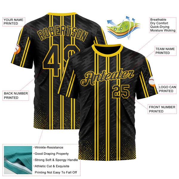 Custom Black Yellow 3D Pattern Design Germany Stripe Sportswear Performance T-Shirt alternate
