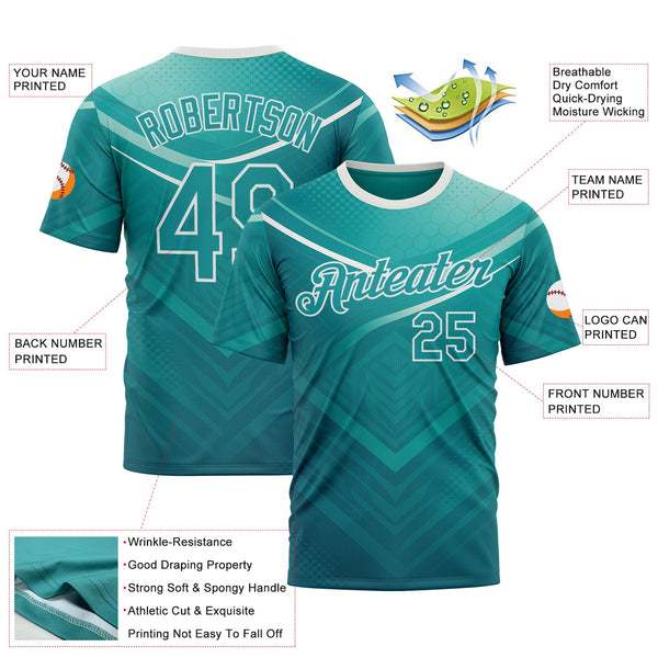 Custom Green Teal-White 3D Pattern Design Arrow Sportswear Performance T-Shirt alternate