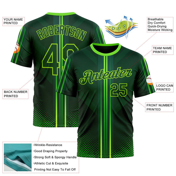 Custom Green Neon Green 3D Pattern Design Gradient Stripe Sportswear Performance T-Shirt alternate