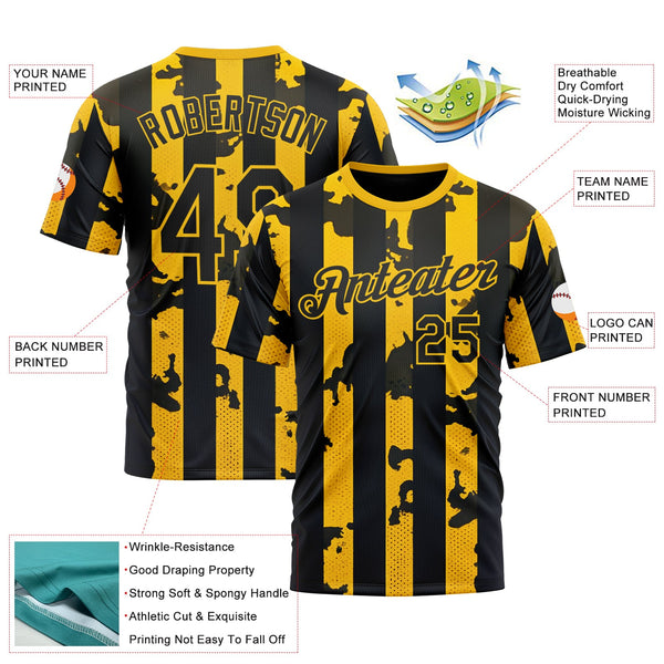 Custom Yellow Black 3D Pattern Design Stripe Sportswear Performance T-Shirt alternate
