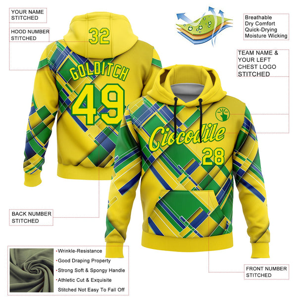 Custom Stitched Yellow Light Yellow Green-Grass Green 3D Pattern Design Brazil Inspired Geometric Shape Sportswear Pullover Sweatshirt Hoodie alternate