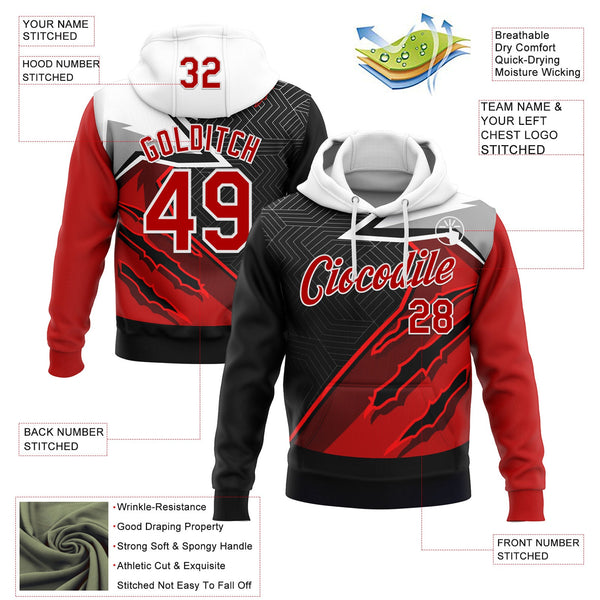 Custom Stitched Red Black-White 3D Pattern Design Canada Germany Inspired Claw Mark Sportswear Pullover Sweatshirt Hoodie alternate