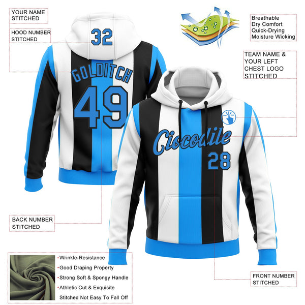 Custom Stitched White Powder Blue Black-Blue 3D Pattern Design Argentine Inspired Stripe Sportswear Pullover Sweatshirt Hoodie alternate