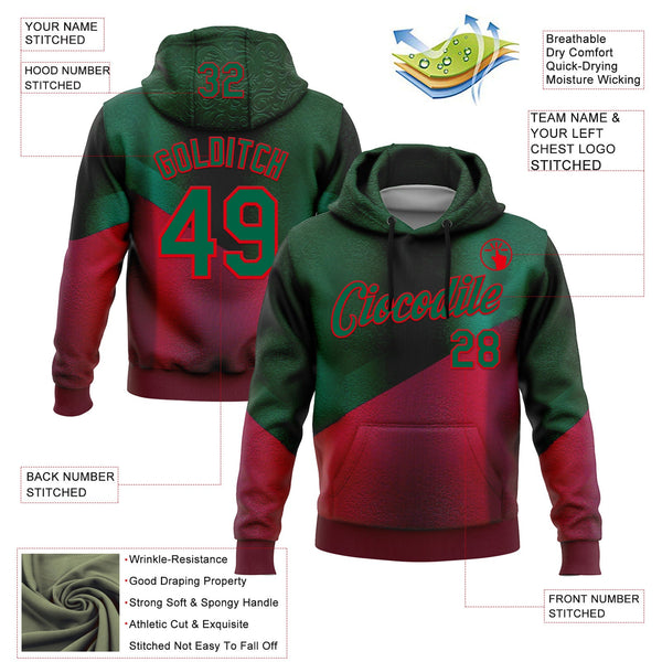 Custom Stitched Green Kelly Green-Red 3D Pattern Design Mexico Abstract Sportswear Pullover Sweatshirt Hoodie alternate
