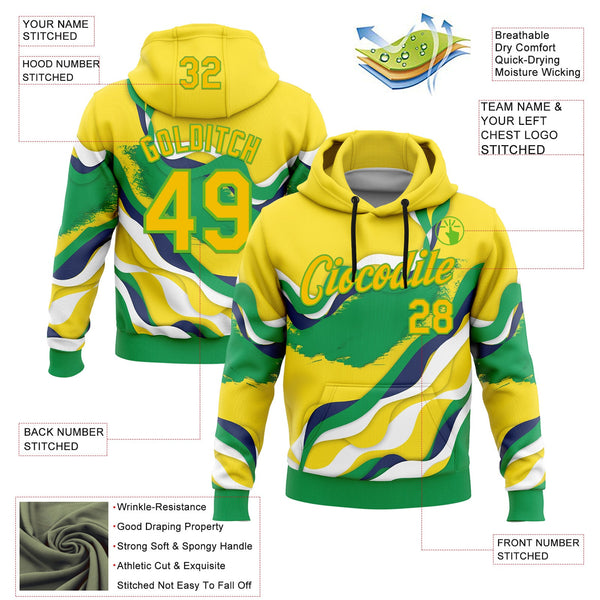Custom Stitched Yellow Green-Aurora Green 3D Pattern Design Brazil Inspired Abstract Wave Sportswear Pullover Sweatshirt Hoodie alternate