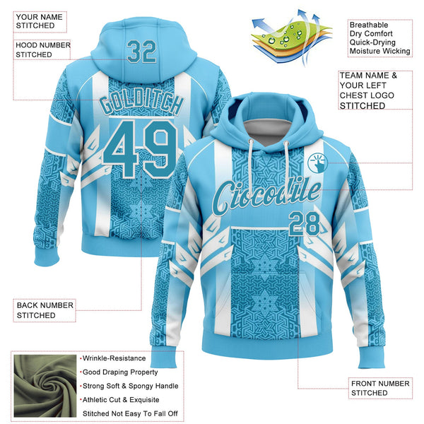 Custom Stitched Blue Panther Blue-White 3D Pattern Design Argentine Inspired Geometric Shape Sportswear Pullover Sweatshirt Hoodie alternate